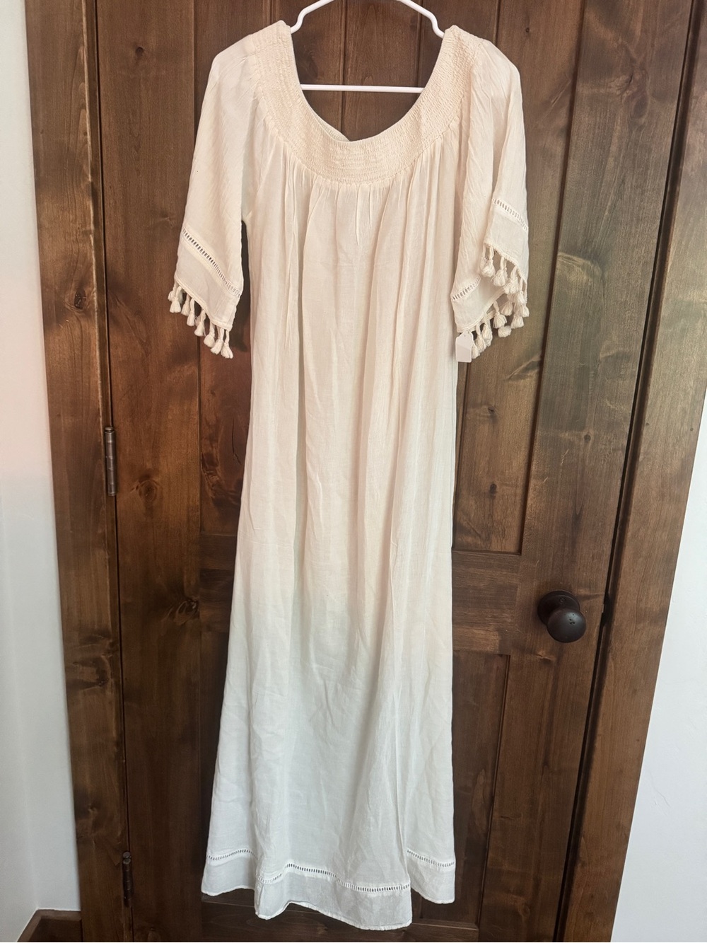Cream Boho Maxi Dress with Tassel Sleeves